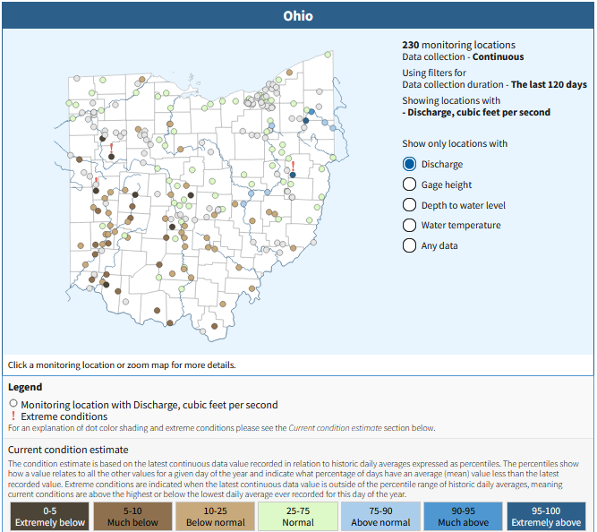 Ohio stream flow map